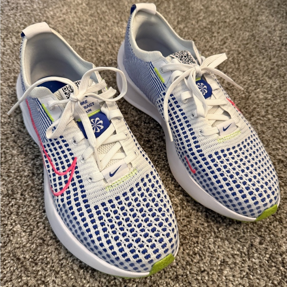Nike Women's White and Blue Sneakers with Pink Accents